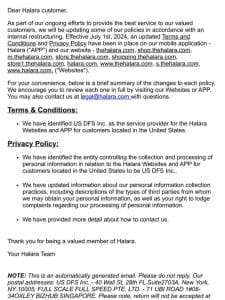 Halara Terms & Conditions and Privacy Policy Update