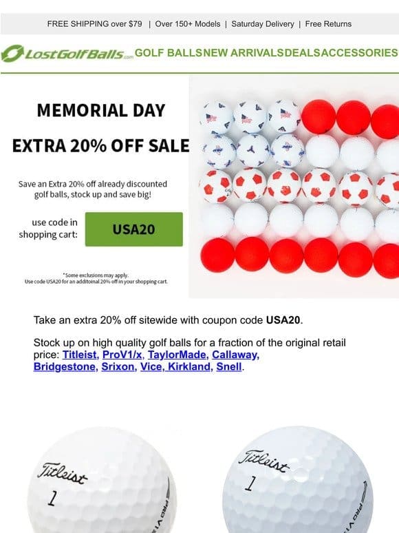Honor Dad & Heroes: Extra 20% Off Golf Balls Memorial Weekend!