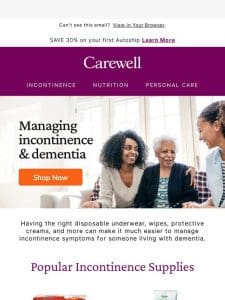 How to manage incontinence symptoms for someone with dementia