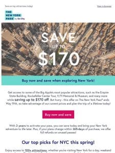 ??Hurry， save up to $170 off New York Passes now!