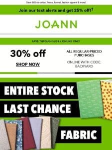 LAST CHANCE Fabric 70% off!