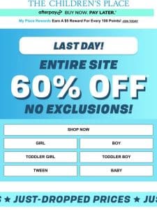 LAST DAY: 60% OFF ENTIRE SITE (incl. ALL $3.99 TEES)!