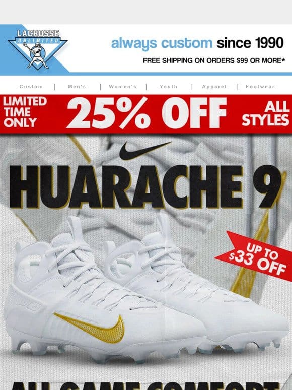 LIMITED TIME ONLY: 25% off Huarache 9 Footwear