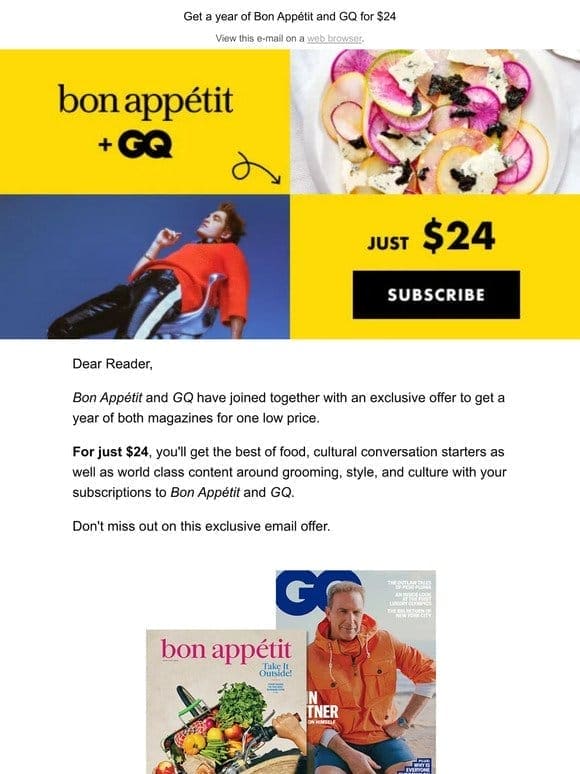 Last Chance: Bon Appétit and GQ for just $24