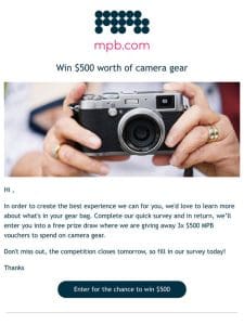 Last Chance to Win $500 Worth of Camera Gear