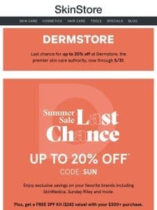 Last chance: Up to 20% off summer essentials at Dermstore