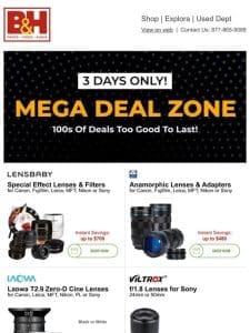 MEGA Deal Zone: Huge Savings on Photo & Video Gear， Lighting， Pro Audio + More!