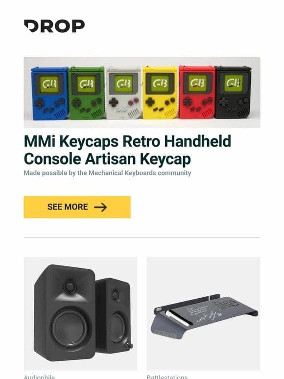 MMi Keycaps Retro Handheld Console Artisan Keycap， Kanto ORA Bluetooth Reference Desktop Speakers， FluidStance Slope Desk Whiteboard and more…