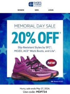 Memorial Day Sale: 20% Off Select Slip-Resistant Shoes!