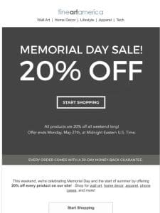 Memorial Day Weekend Sale – 20% Off All Products – Now Through Monday!