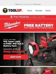 Milwaukee Tower Light + FREE Battery = Heavy Duty Savings