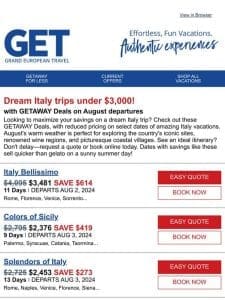 NEW Italy Getaways Under $3，000!