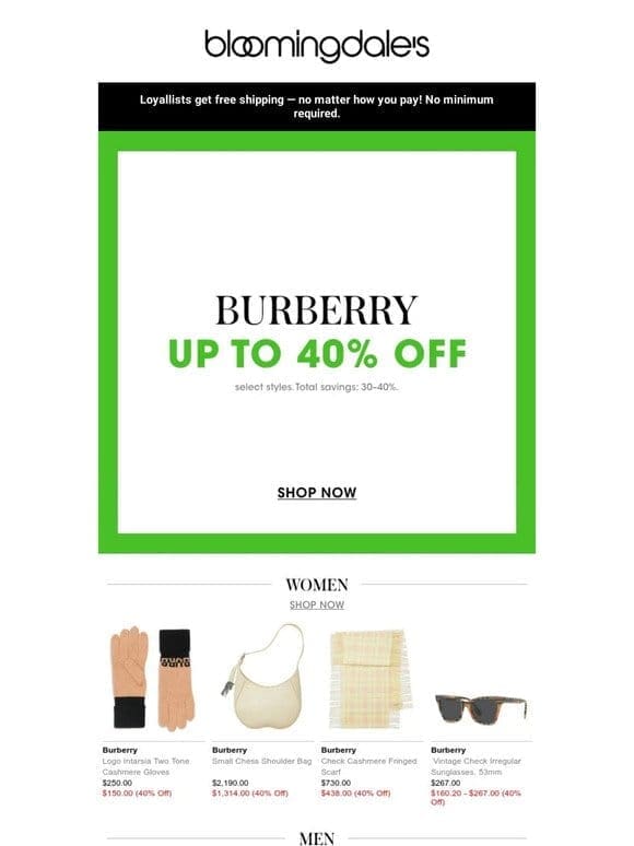 New styles added! Up to 40% off Burberry