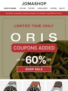 ORIS WATCHES ⚫ COUPONS ADDED (60% OFF)