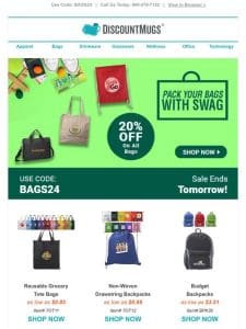 Pack Your Bags with Swag: Save 20% on All Bags