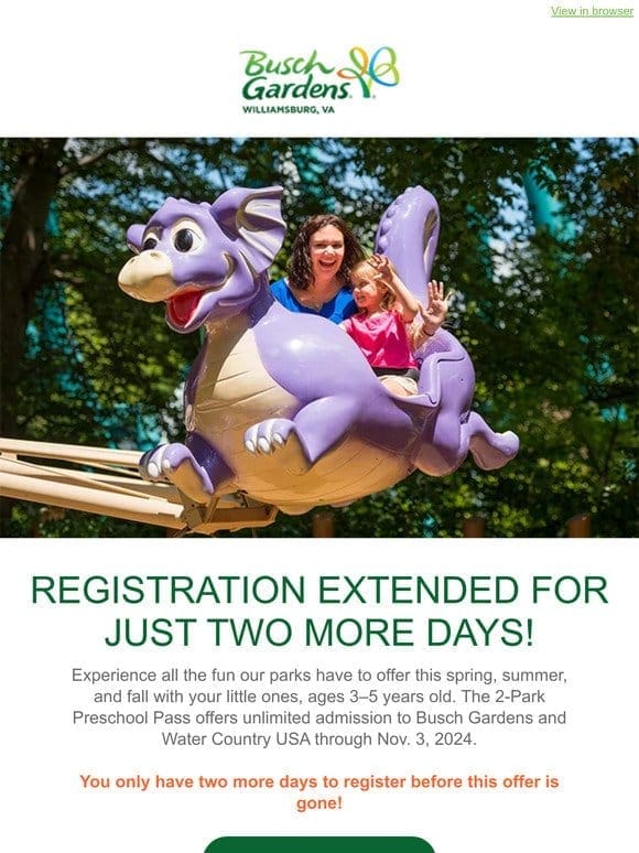 Preschool Pass Registration Extended! ⏳