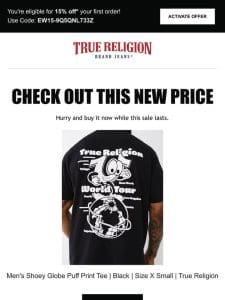 Price drop! The Men’s Shoey Globe Puff Print Tee | Black | Size X Small | True Religion is now on sale…