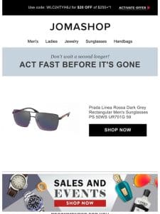 Reminder: The Prada Linea Rossa Dark Grey Rectangular Men’s Sunglasses PS 50WS UR701G 59 is available! Get $20 off*