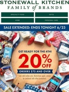 SALE EXTENDED: Enjoy 20% OFF Orders $75+!