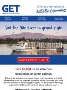 Save $3，000 per person on a Nile River Cruise