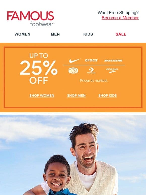 Save up to 25% on Nike， Converse， Skechers & more