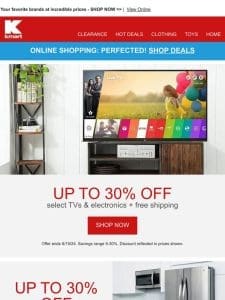 Save up to 30% off select TVs & Electronics + FREE Shipping
