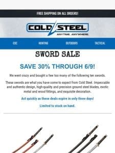 Select Swords 30% Off – Three Days Only!