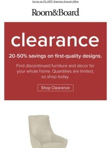 Shop now! Save 20-50% on first-quality clearance items