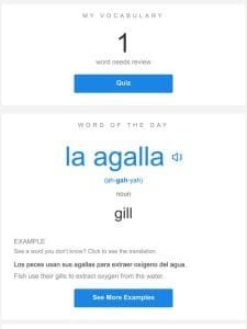 SpanishDictionary.com Daily Lesson — Review Your Words and Learn “la agalla”