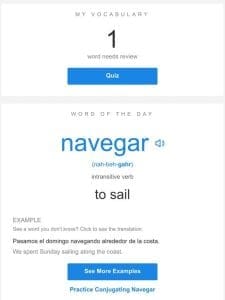 SpanishDictionary.com Daily Lesson — Review Your Words and Learn “navegar”