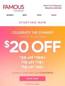 Starting today! Up to an extra $20 off