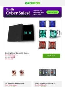 Sterling Silver Emerald， Sapphire， or Ruby Princess Cut Studs – Multiple Options and More