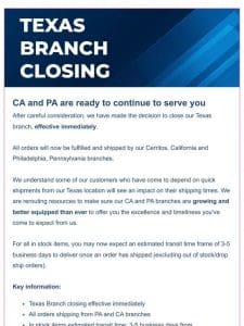 Texas Branch Closing | AA Print Supply Co