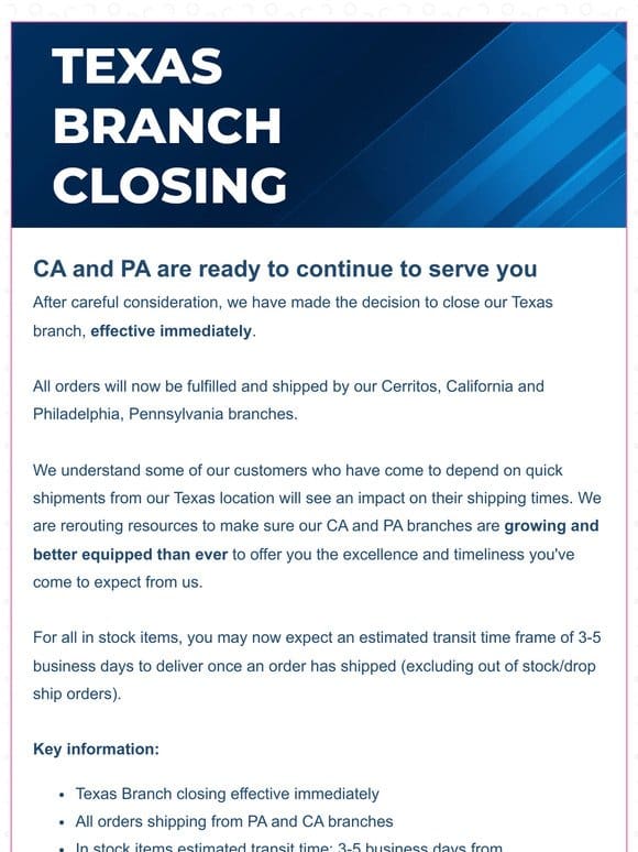 Texas Branch Closing | AA Print Supply Co