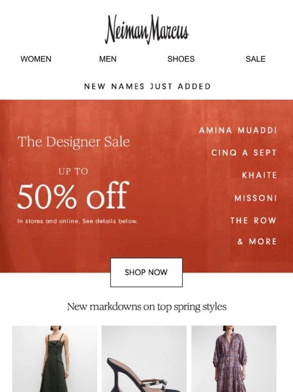 The Designer Sale continues! Up to 50% off