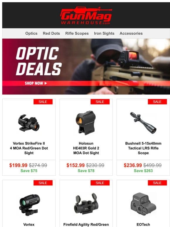 These Deals Are Right On Target | Vortex StrikeFire II 4MOA Red/Green Dot for $200