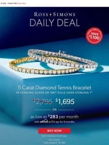 This is BIG – save $1，100 on our 5 carat diamond tennis bracelet