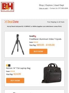 Today’s Deals: SmallRig FreeBlazer Aluminum Video Tripods， Case Logic Notion 14″ TSA Laptop Bag， Core SWX Hypercore NEO Slim 98Wh Batteries & Elvid 5″ RigVision HDR On-Camera Touchscreen Monitor