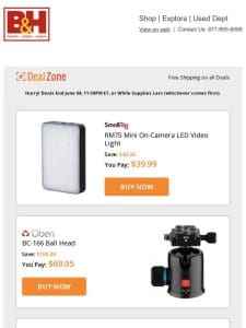 Today’s Deals: SmallRig Mini On-Camera LED Video Light， Oben Ball Head， ProGrade 512GB UHS-II SDXC Memory Card & Airfree Small & Portable Air Purifier