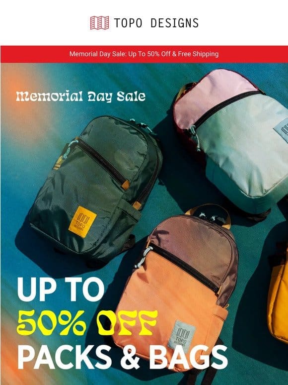 Up To 50% Off Packs & Bags