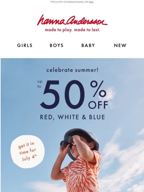 Up To 50% Off Red， White & Blue