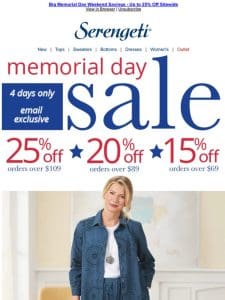 Up to 25% OFF ~ Memorial Day Weekend Sale ~ Let’s Shop