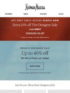 Up to 40% off top designers!