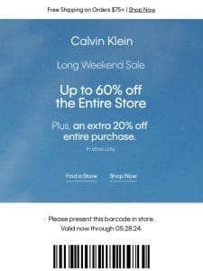 Up to 60% off the Entire Store