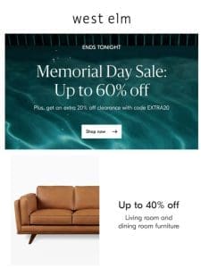 Up to 60% off · ENDS TODAY
