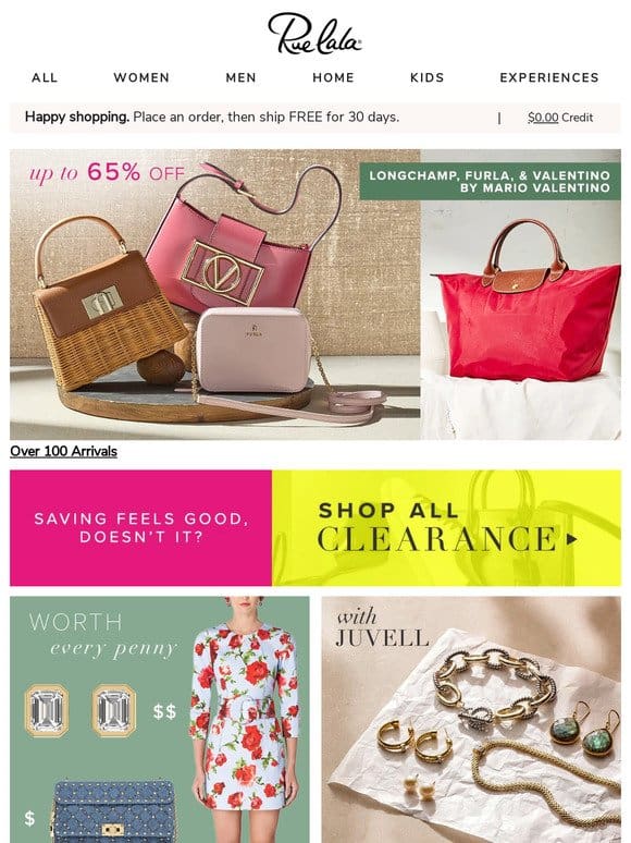 ? Up to 65% Off Longchamp， Furla， & Valentino by Mario Valentino ?