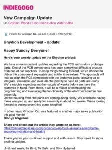 Update #98 from Ghydion: World’s First Smart Gallon Water Bottle