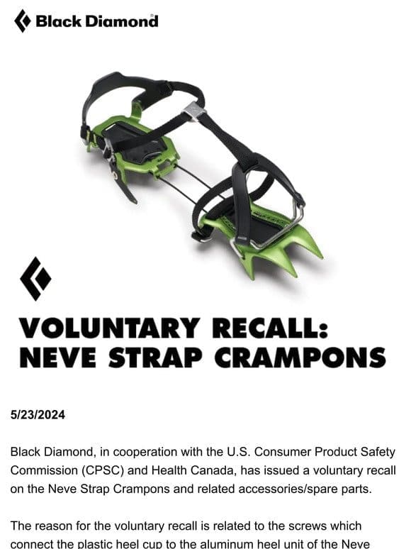 VOLUNTARY RECALL: Neve Strap Crampons