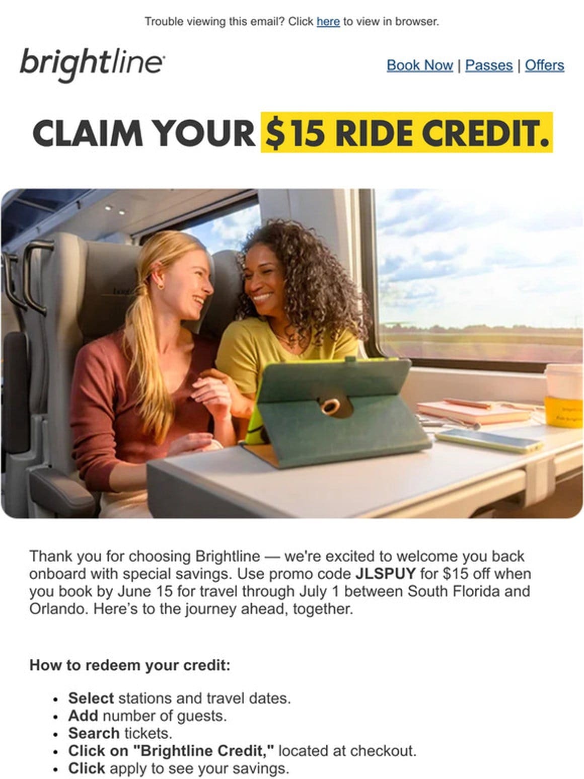 We miss you! Here’s $15 off your next ride.