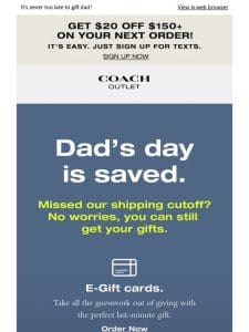 You’re Welcome To Shop Gifts For Dad In-Store